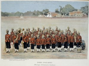 Infantry band of the English Indies - engraving, late 19th century