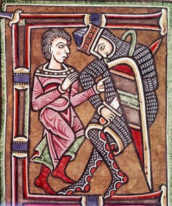 Initial Letter E with David and Uriah by Unknown artist
