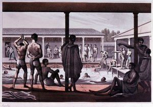 Interior of a swimming school, London, early 19th century.