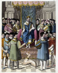 Interview with Francois 1st (1494 - 1547) and Henry VIII (1491 - 1547) of England. Engraving of the 19th century.