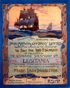 Invitation for Lord Stalbridge to Attend the Launch of RMS Lusitania