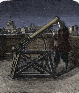 Isaac Newton using his telescope (1642-1727)