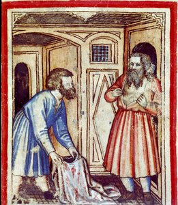 Jacob learns of the death of his son Joseph, sold by his brothers to the Egyptians (Miniature from Codex 212 or Bible of Padua, 1390-1400) by Unknown artist