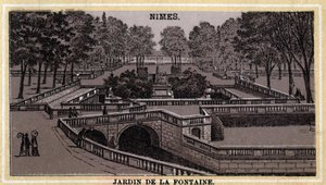 Jardin de la Fontaine in Nimes (Gard, Languedoc-Roussillon). Chromolithography of the late 19th century