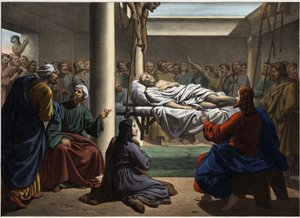 Jesus healing the paralytic of Bethesda. Anonymous engraving from the middle of the 19th century by Unknown artist