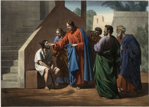 Jesus heals the man born blind (Anonymous engraving from the middle of the 19th century) by Unknown artist
