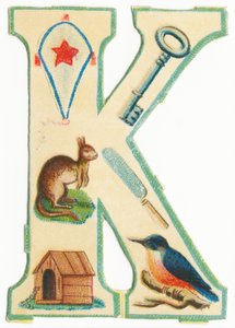 K: Kite, Key, Kangaroo, Knife, Kennel, Kingfisher by Unknown artist