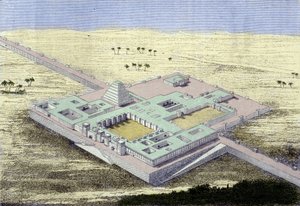 Khursabad (Iraq). Reconstruction of the palace of Sargon II, King of Assyria from 722 to 705 BC Engraving of the 19th century. by Unknown artist