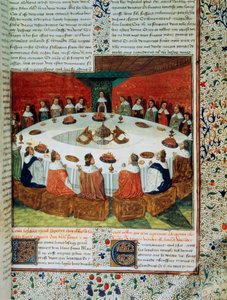 King Arthur and the Knights of the Round Table attending the Appearance of the Holy Grail