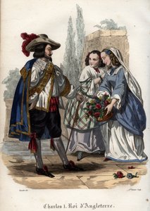 King Charles I of England seducing young women. Engraving from 1842 in Histoire des popes by Maurice Lachatre. Private collection. by Unknown artist
