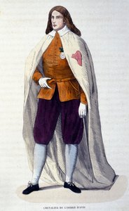 Knight of the Order of Avis, Portuguese order of chivalry instituted in 1147 by King Alfonso I Henriques for the struggle against the Moors. Engraving of the 19th century by Unknown artist