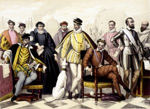 Les Valois - From 1547 to 1589. Henry II, Catherine de Medici (Caterina de Medici), Charles IX, Henry III, Henry IV. Engraving of the 19th Century.