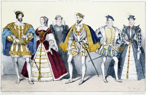 The Valois: Francois I and Claude de France, Catherine de Medicis and Henri II, Francois II and Mary Stuart - Plate from Kings and Queens of France in Prints, Paris, ed. Swift