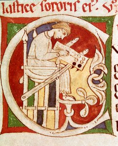 Letter C Adorned with a Monk Writing on a Desk. Miniature from 