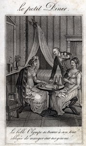 Little dinner. Olympe de Gouges (1748-1793), French woman of letters and revolutionary with Celine, one of her friends