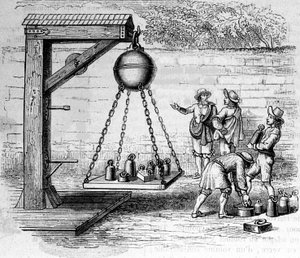 Loading Magdeburg hemispheres suspended to calculate atmospheric pressure - in 