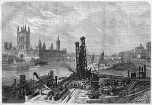 London, construction of docks on the south bank of the Thames, opposite the administrative city of Westminster on the north shore. In 