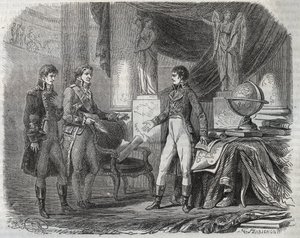 Lord Cornwallis (1738-1805) negotiating the Treaty of Amiens (1802) with Napoleon Bonaparte (1769-1821) - the Peace of Amiens, France - Treaty signed March 1802 which ended the Revolutionary Wars by Unknown artist