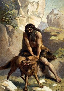 Lycanthropy: Delirium of the one who thinks he is transformed into a wolf. Chromo of the 19th century. by Unknown artist