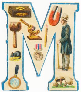 M: Matches, Magnet, Mallet, Microscope, Mouse, Medal, Man, Magnifying Glass, Mushrooms