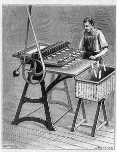 Making cards to play by old methods. Decoupage of playing cards. Engraving from 1893 by Unknown artist
