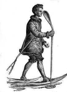 Man in traditional Khanty costume hunting ermine