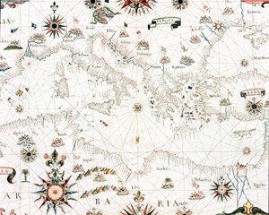 Map of the Mediterranean Sea and coastline (Detail)