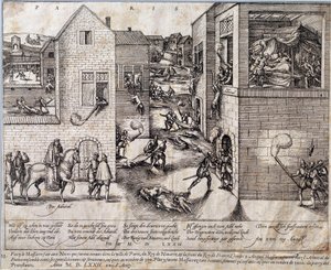 Massacre of Saint Bartholomew in Paris on the night of 24 August 1572. Engraving of the 16th century. Pau, Musee Du Chateau