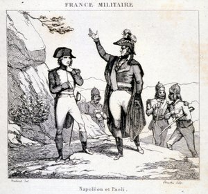 Meeting of Napoleon Bonaparte and Pasquale Paoli (1725 - 1807), Corsican Patriot. Engraving of the 19th century by Unknown artist