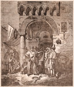 Merchant Cooking Pasta in a Saucepan, Italian Scene by Unknown artist