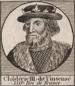 Merovingian Dynasty: Portrait of Childeric III (714-755) King of the Franks - engraving from “Instruction sur l