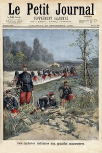 Military cyclists at the big maneuvers. Engraving in Le petit journal 20/09/1896. Selva