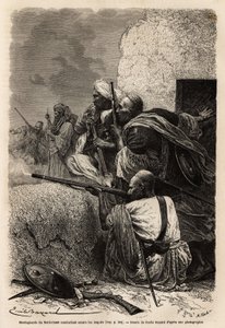 Muslim Mountaineers Resettled in the Mountains of Svat, Fighting an English Expedition in 1863 to Stop the Looting of Villages in the Region. Engraving to Illustrate the Story of Punjab and Kashmir, by Guillaume Lejean, 1866, Published in 