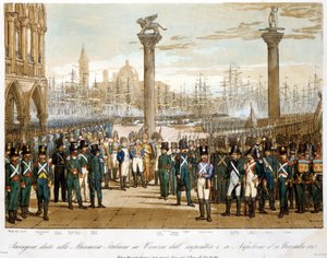 Napoleon I in Venice on 29 November 1807 in front of the Italian navy (engraving of 1845) by Unknown artist