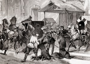 Nihilism in Russia - Attempted assassination against the Aide de Camp, General Loris Melikoff (Loris-Melikoff), outside the door of his hotel in the Great Moskaia in 1880 - The Russian Nihilist movement in the 19th century: assassination attempt on Count L by Unknown artist
