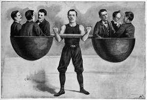 Nino, Young Italian 24 Year Old in the Winter Circus Carrying Six Men in Her Arm. From a Photo from 1898 by Unknown artist