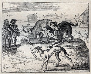 Old English Proverb: Two Dogs Strive for a Bone and the Third Takes It Away by Unknown artist