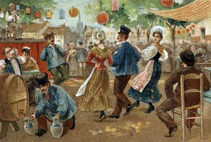 Old custom celebrated in the region of Flanders: Flemish Fair. Chromolithography of the late 19th century