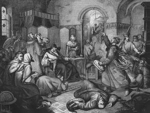 On the last day of Ivan IV the Terrible (1530-1584), tsar and great prince of Russia, beside him his beautiful daughter. (engraving of 1860)