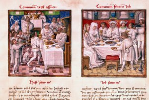 On the Left the Feast of Assuerus 1st (Xerxes 1st). On the Right, the Feast of the Children of Job by Unknown artist