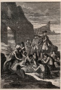 Vice-Admiral John Byron on One of the Islands of the Detroit of Magellan - Illustration by Unknown artist