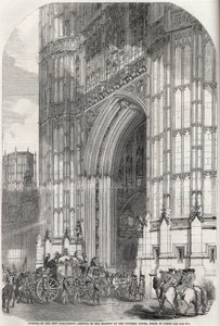 Opening of the New Parliament - Arrival of Her Majesty at the Victoria Tower, House of Lords 1852.