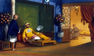 Opium fumery in China, engraving around 1830 by Unknown artist