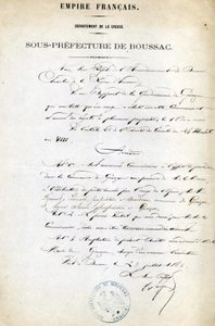 Order of the Sub-Prefecture of the Creuse (Arrondissement of Boussac) of July 23