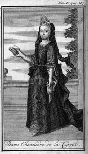 Orders of Chivalry. Lady Chevaliere of the Cross in Austria in the 17th century. In “History of military orders or knights, of the secure and routine militias of both sexes, which have been established so far. Edition taken from Abbe Giustiniani, R.P.Bon