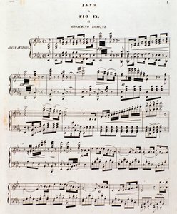 Page of musical score Popular hymn for Pius IX by Gioacchino Rossini