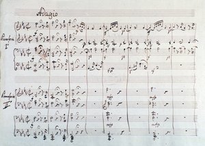 Page of the symphony reduced to two pianos and eight hands of Die Zauberflote, opera by Mozart, Lichtenthal version