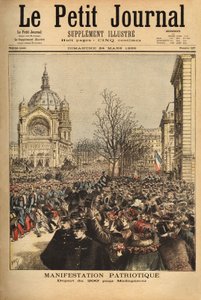 Patriotic demonstration in Paris, for the start of the 200th regiment for Madagascar. Engraving in Le petit journal 24/03/1895. Selva