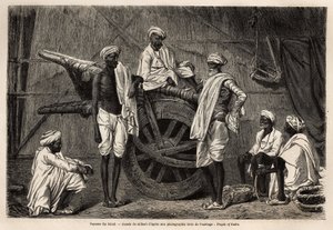 Peasants from Scind (Punjab Region, India), Next to Their Agricultural Machinery. Engraving to Illustrate the Voyage to Pandjab and Kashmir, Story by Guillaume Lejean, in 1866, Published in Le tour du monde, nouveau journal des voyages, under the directi by Unknown artist