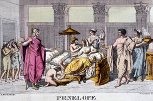 Penelope in her palace. 19th century engraving